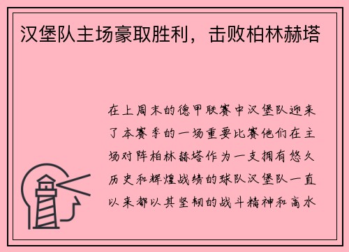 汉堡队主场豪取胜利，击败柏林赫塔